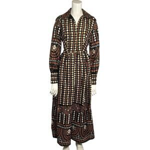 Vintage 1970s Lanzillotti Bzzz-Bzzz Floral Border Print Maxi Dress Boho SMALL